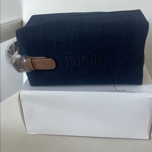NWOT Dior Sauvage Men's Navy Toiletry Bag with Brown Accent